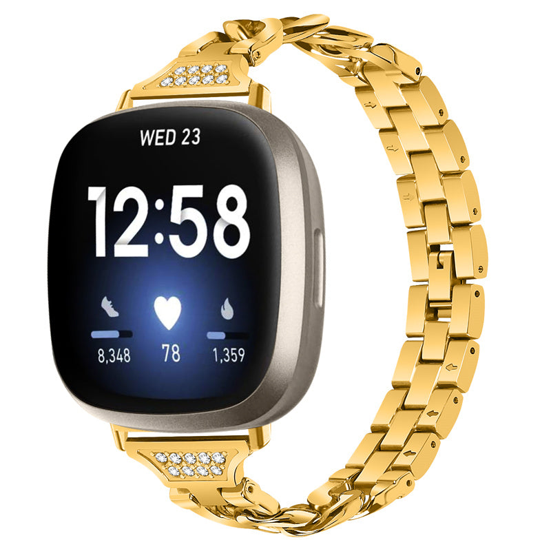 For Fitbit Versa 3 Sense Universal Watch Strap Metal Watch Band Rhinestone Decorated Connector Watchband for Girls For Fitbit Versa 3 Sense Universal Watch Strap Metal Watch Band Rhinestone Decorated Connector Watchband for Girls